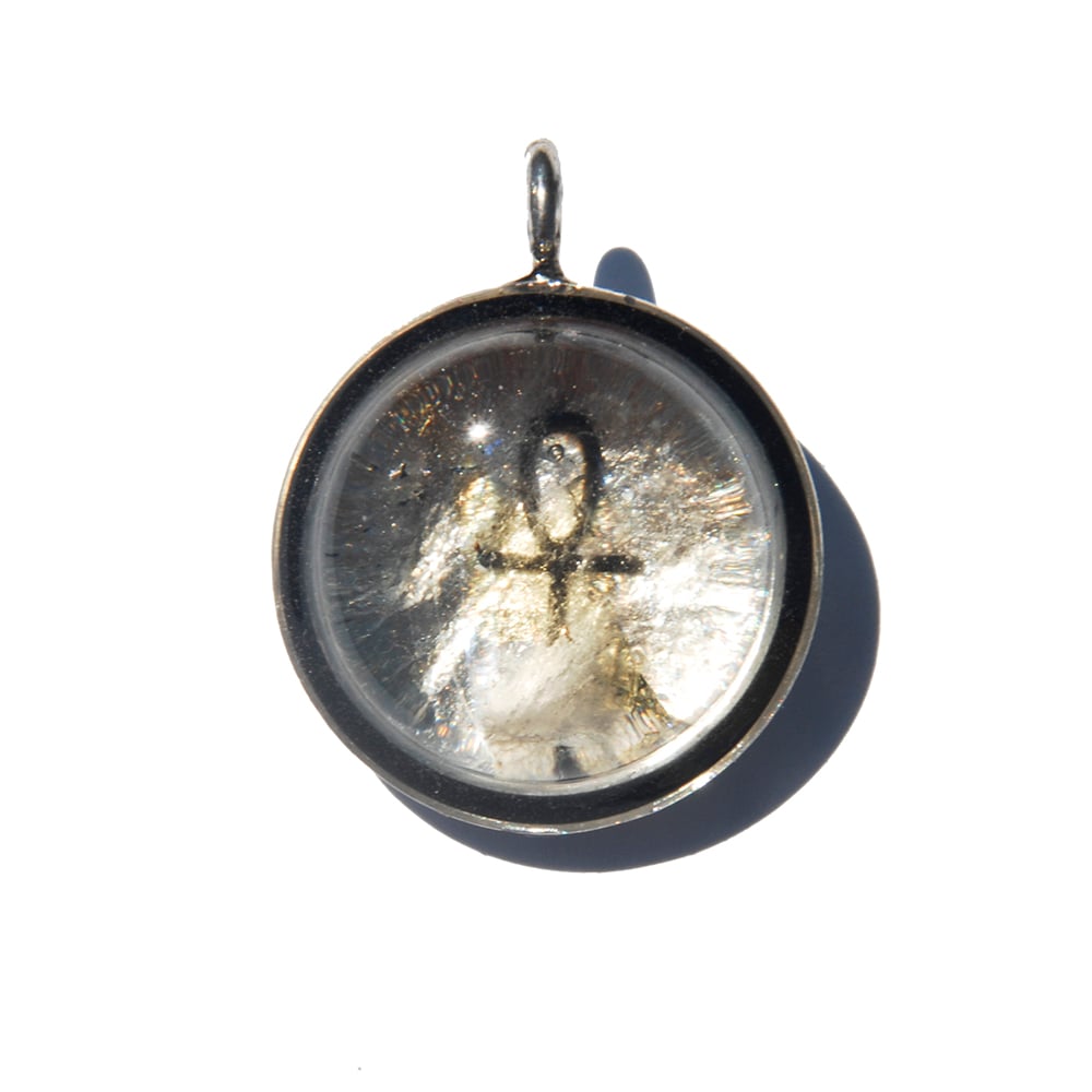 Image of 28mm Sterling Silver: Giza Brazilian Quartz/24KGold/Ankh/SL - SS2-1