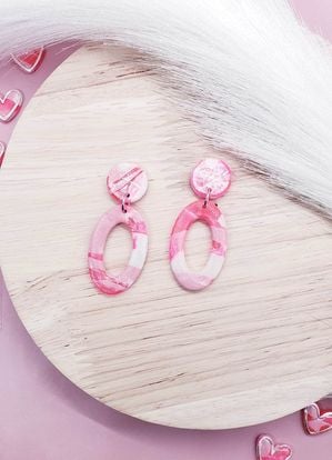 Image of Pink Marbled Oval Dangle