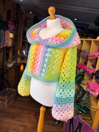 Image 5 of WHIMSY - Hooded crop top jumper flared bell sleeve - handmade crochet - acrylic - pastel rainbow