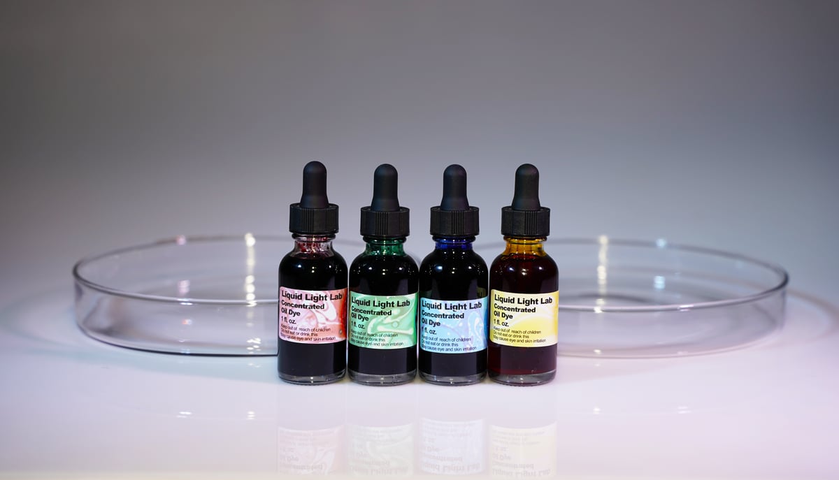 Liquid Light Lab — Large Petri Dish Set + 4 Oil Dye Combo