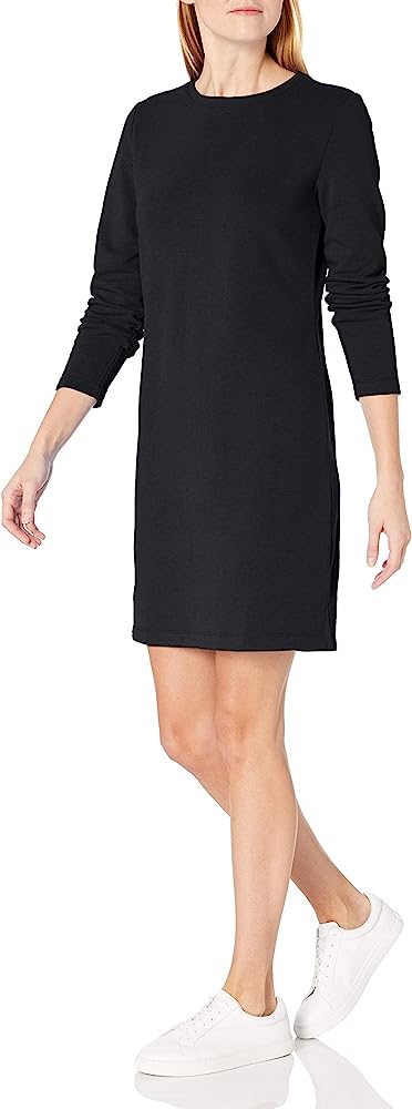 Image of Small Turquoise Long-Sleeve French Terry Fleece Above-The-Knee Dress