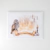 Handmade Owl Birthday Card with Candles and Castle Illustration for Magical Boy, Wizards and Witches