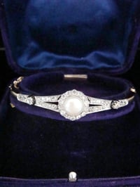 Image 2 of EDWARDIAN 18CT PLATINUM NATURAL SALTWATER PEARL AND DIAMOND BANGLE BRACELET