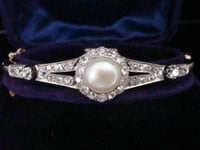 Image 5 of EDWARDIAN 18CT PLATINUM NATURAL SALTWATER PEARL AND DIAMOND BANGLE BRACELET