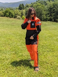 Image 2 of Small Blaze Orange/Black Unisex Cave Suit ready to ship (reg. torso)