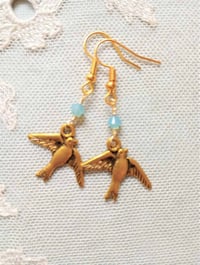 Image 4 of Victorian Soaring Swallow Earrings, Pierced or Clip On 
