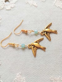 Image 3 of Victorian Soaring Swallow Earrings, Pierced or Clip On 