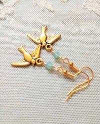 Image 5 of Victorian Soaring Swallow Earrings, Pierced or Clip On 