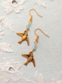 Image 1 of Victorian Soaring Swallow Earrings, Pierced or Clip On 