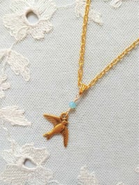 Image 3 of Victorian Soaring Swallow Sweetheart Pendant on 18" Chain 