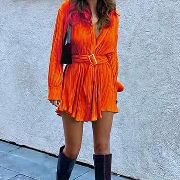 Image of Small Pleated Mini Shirt Dress