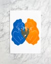 Jumelles Orange/Bleu - Linogravure originale en édition limitée format A4