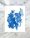 La Valse Sauvage Bleu - Linogravure originale en édition limitée format 24x30