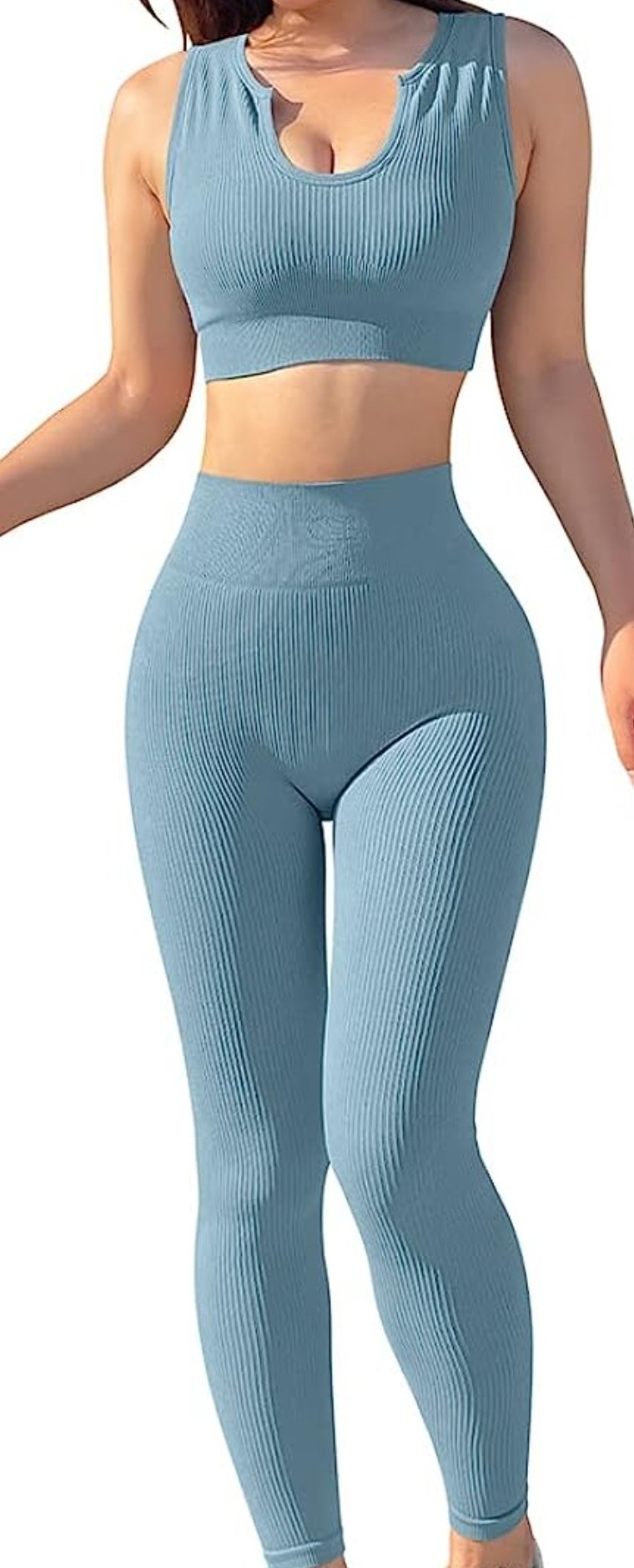 Image of Small  Women's Seamless 2 Piece Outfits Gym Crop Top Sets