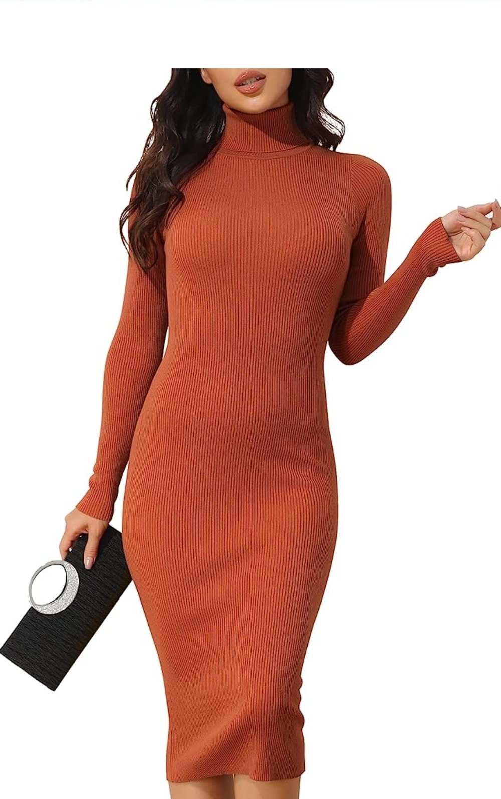 Image of Large  Ribbed Knit Long Sleeve Slim Fit Sweater Dress