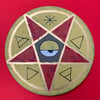 pentacle GOLD/RED/CLAY on wood disk
