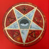 pentacle GOLD/FIRE/GRAY on wood disk