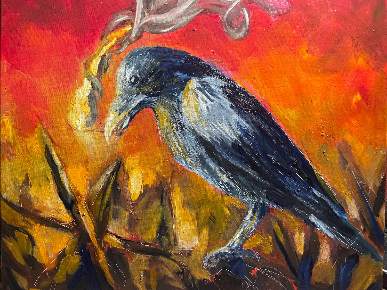 Painting - Crow Calendar - July - Burn it all down my child
