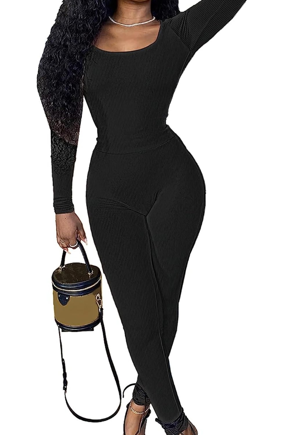 Image of Medium Ribbed High Waist Jumpsuit
