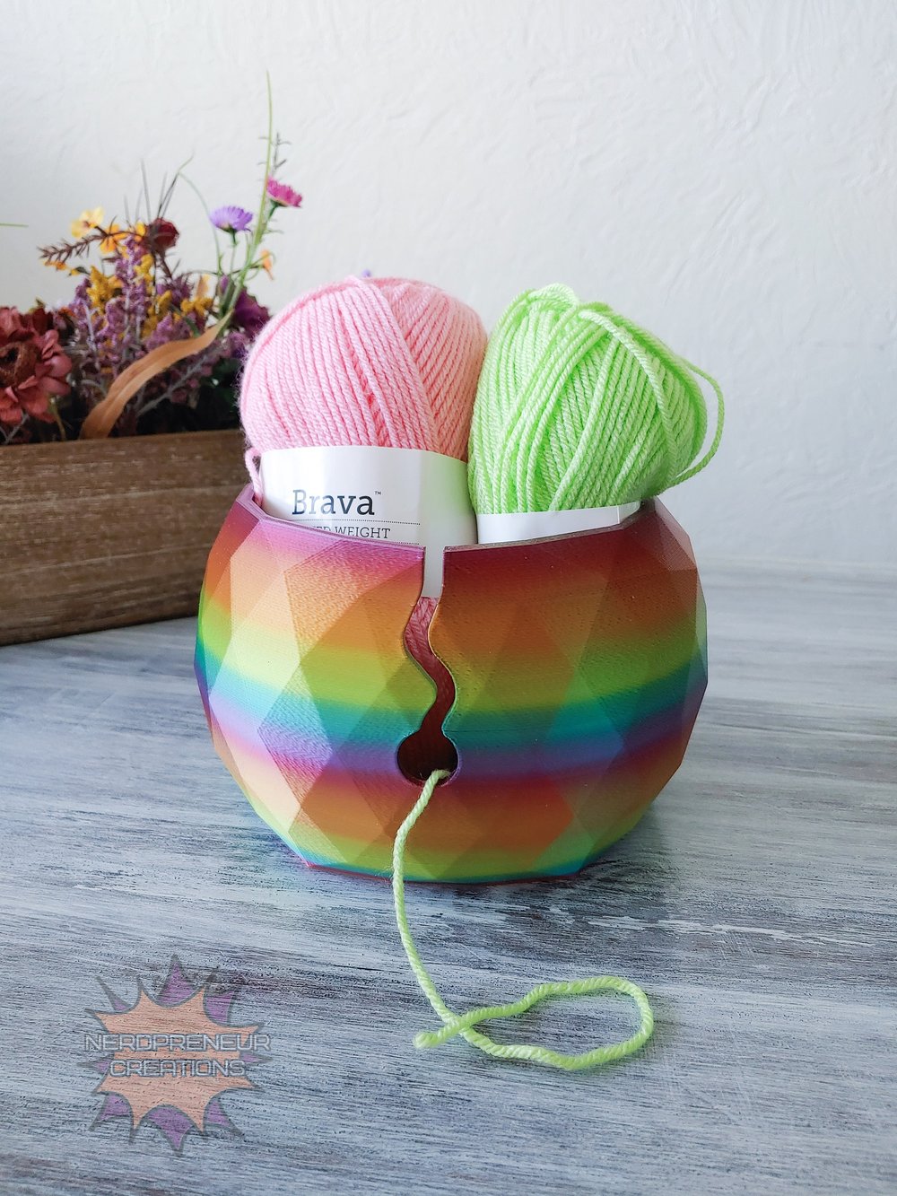 Image of Large 3D Printed Shiny Rainbow Yarn Bowl - Yarn Storage - Unicorn