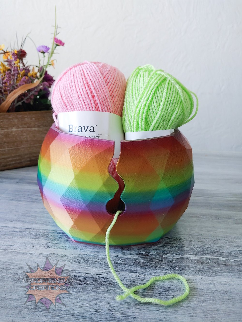 Image of Large 3D Printed Shiny Rainbow Yarn Bowl - Yarn Storage - Unicorn