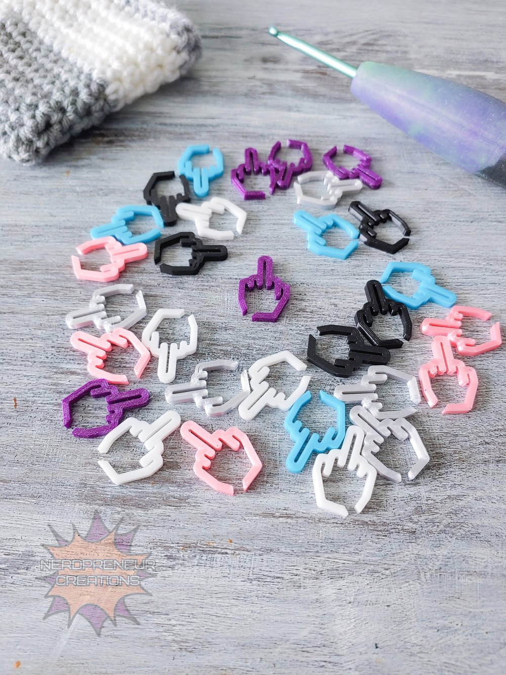 Image of 12 Pack "Number One" Stitch Markers - Middle Finger 3D Printed