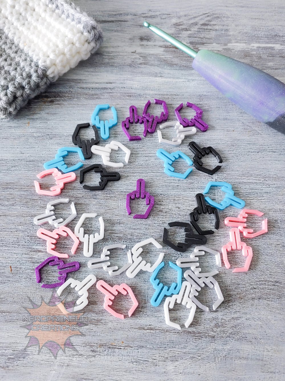 Image of 12 Pack "Number One" Stitch Markers - Middle Finger 3D Printed