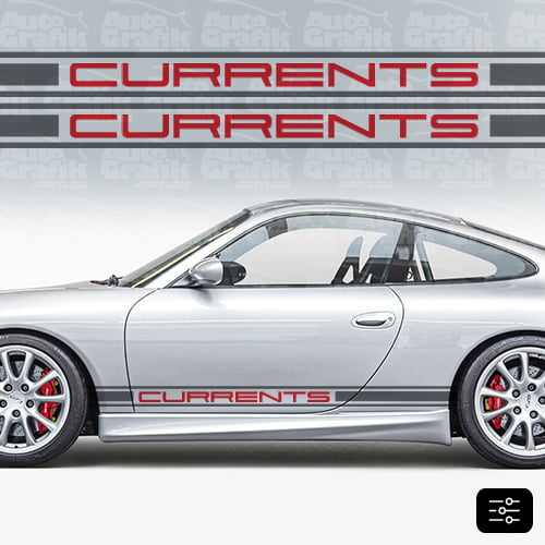 Image of CURRENT-S TYPE 996 SIDE SCRIPT DECAL SET - TWO TONE - YOUR CUSTOM TEXT