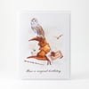 Owl Birthday Card, Brown Witch Hat Birthday Card, Magical Birthday Handmade Card, Wizard Birthday