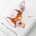Owl Birthday Card, Brown Witch Hat Birthday Card, Magical Birthday Handmade Card, Wizard Birthday