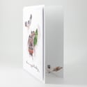 Train Birthday Card, Handmade Greeting Card with Vintage Steam Train Express and Owl Art