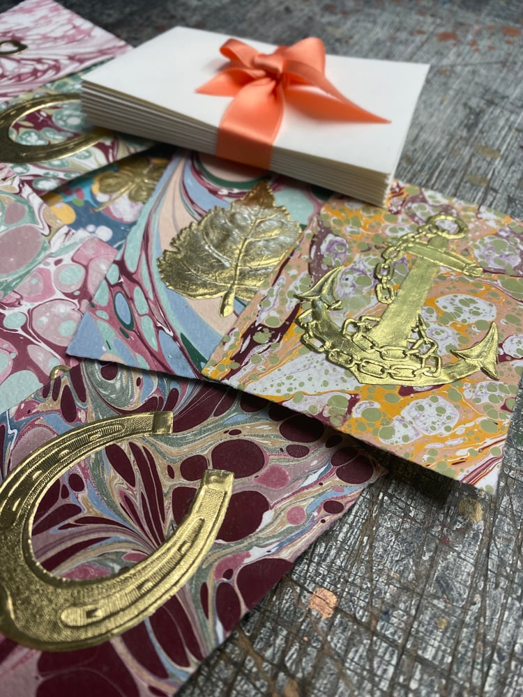 Image of 10 x Hand marbled flat charm cards with envelopes - set B