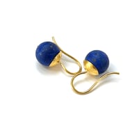 Image 2 of Hammered Dome Earrings 22K Lapis