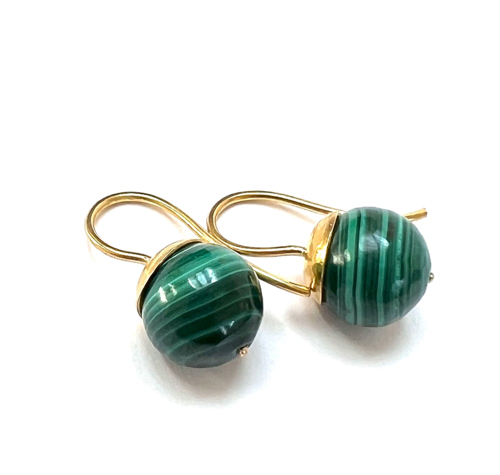 Image of Hammered Dome  Earrings 22k Malachite