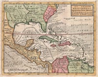 1732 A Map of West Indies and Mexico or New Spain. Map created by HermanMoll. 18"x24" matte paper
