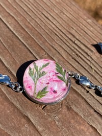 Image 2 of Imperfectly Perfect Bracelet. Hearts. Real Flower Petals and Leaves. Pink.