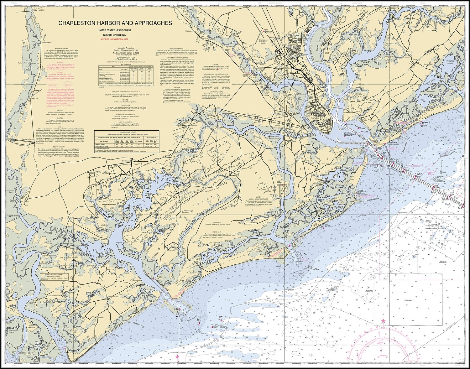 Nautical Chart of Charleston, SC and its Approaches 18"x24" matte paper
