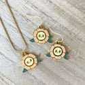 Flower Charm Necklace and Earring Set