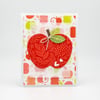 Embossed Red Apple Bloom: Handmade Greeting Card with Apple Orchard Background