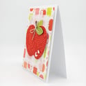 Embossed Red Apple Bloom: Handmade Greeting Card with Apple Orchard Background