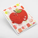 Embossed Red Apple Bloom: Handmade Greeting Card with Apple Orchard Background