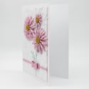Whimsical Pink Daisy Bouquet: Handmade Blank Greeting Card with Embossed White Elegance