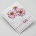 Whimsical Pink Daisy Bouquet: Handmade Blank Greeting Card with Embossed White Elegance