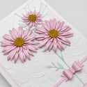 Whimsical Pink Daisy Bouquet: Handmade Blank Greeting Card with Embossed White Elegance
