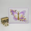 Enchanting Purple Butterfly: Handmade 3D Blank Greeting Card with Floral Elegance