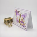 Enchanting Purple Butterfly: Handmade 3D Blank Greeting Card with Floral Elegance