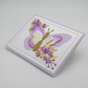 Enchanting Purple Butterfly: Handmade 3D Blank Greeting Card with Floral Elegance