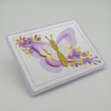 Enchanting Purple Butterfly: Handmade 3D Blank Greeting Card with Floral Elegance