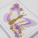 Enchanting Purple Butterfly: Handmade 3D Blank Greeting Card with Floral Elegance