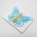 Blue Butterfly 3D Greeting Card | Handmade Blank Card with Teal and Gold Flowers